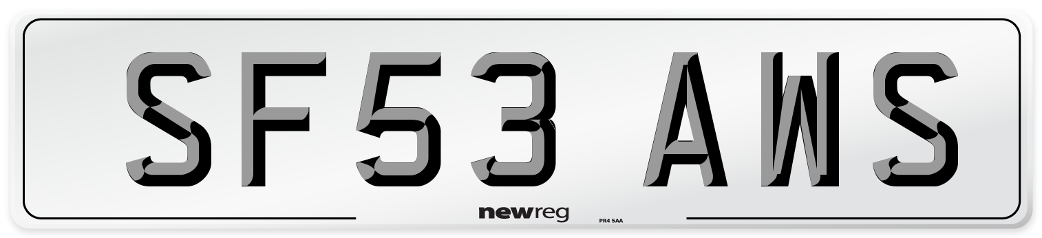 SF53 AWS Number Plate from New Reg